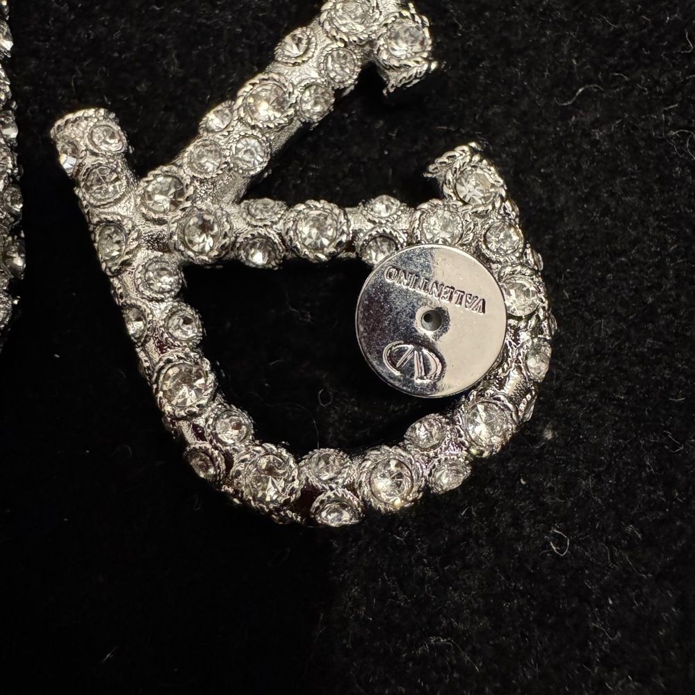 Valentino Silver Crystal Logo Earrings - Picture 4 of 6